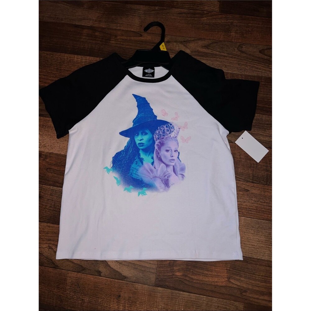 Kids wicked girls Witch and Princess Raglan Tee - Black/White NWT size L 10/12